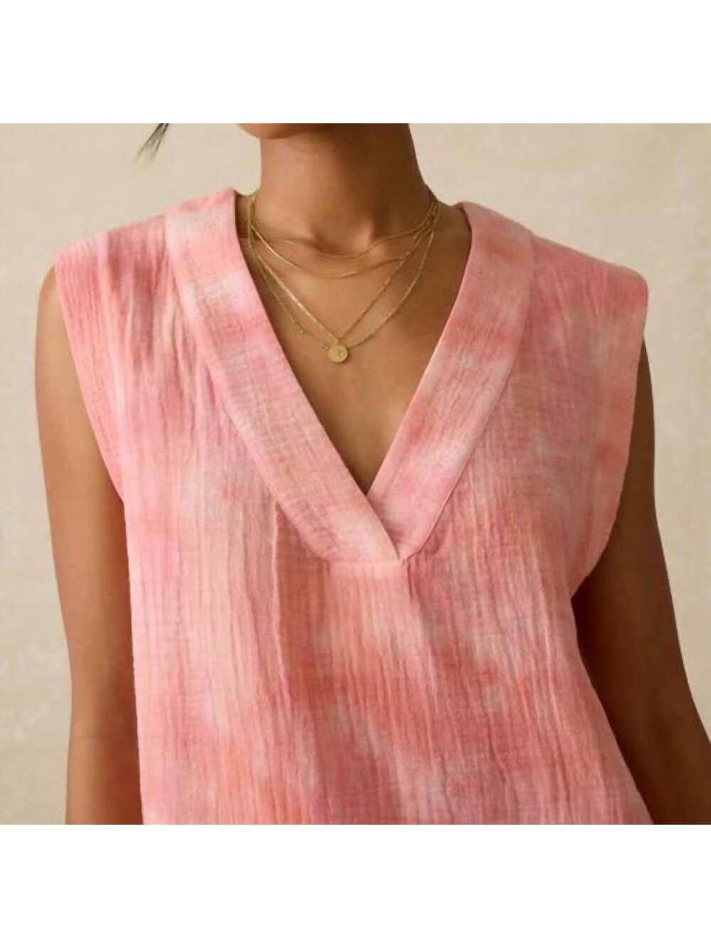 Faherty Shirt Womens Medium Pink Dune Cotton Gauze V Neck Sleeveless Tank Top - Picture 3 of 7